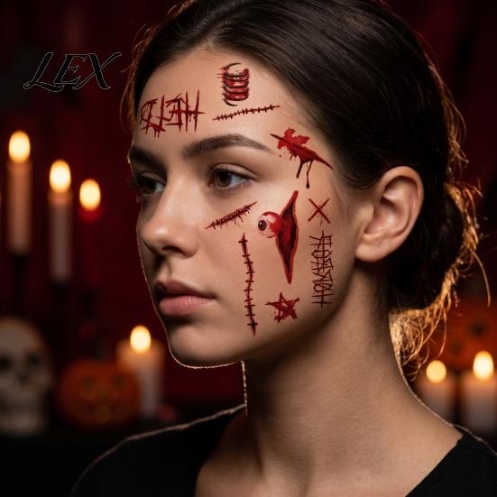 Adults Kids Halloween Decor 30Pcs Scar Tattoo Stickers, Realistic Fake Wound Decals for Safe Ink Temporary Tattoos Face Body, Waterproof Party Makeup,