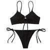 2 Pcs/Set Women Swimsuit Set Solid Color Spaghetti Strap Hollow Out Lace-up Backless High Waist Soft Quick Dry Lady Bechwear Bathing Suit