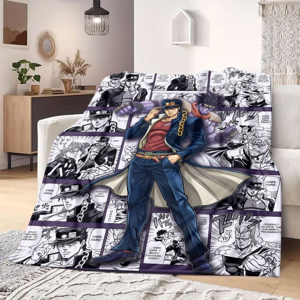 JOJO's Bizarre Adventure Print Flannel Blanket, Cartoon Decorative Throw for Couch, Soft Bedroom Bedding, Ideal for Travel_LIAN