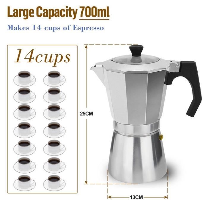 Итальянская кофеварка - ROSSETTO - Moka Express - Блестящий алюминий - 14 чашек - Прозрачная крышка