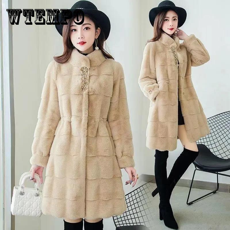 Утолщенное меховое пальто из датской норки, женское зимнее пальто средней длины из флиса из искусственной норки