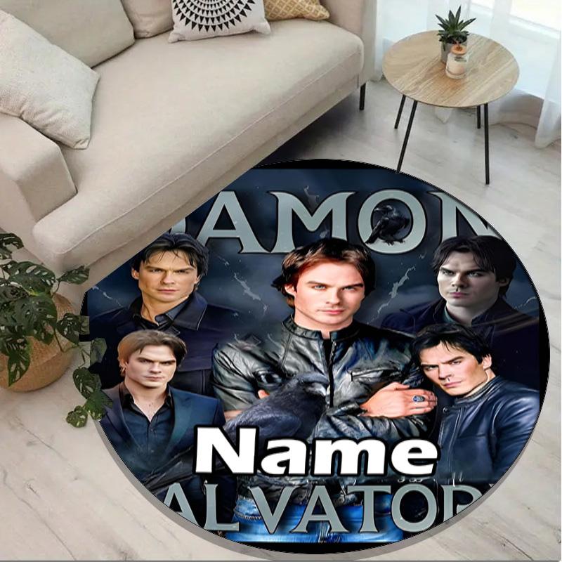 Custom Name Personalized Damon Salvatore Print Round Rug, Versatile Home Decor Carpet, for Playroom, Apartment, Balcony, Entryway, Hallway Gift