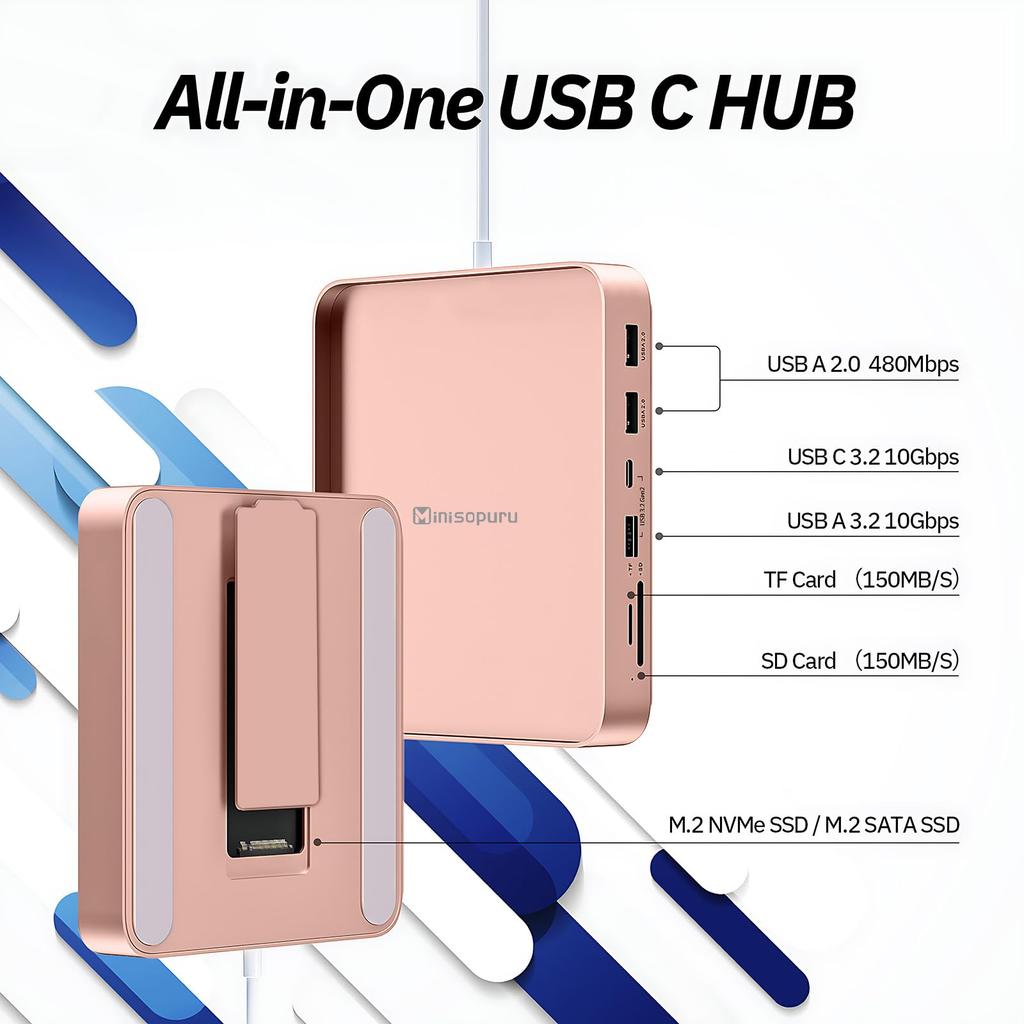 Minisopuru USB C Hub для iMac 24 дюйма iMac USB Hub поддерживает NVMe iMac Аксессуары для iMac iMac USB-адаптер с USB C USB A SSD 2021/2023, M.2 SSD,