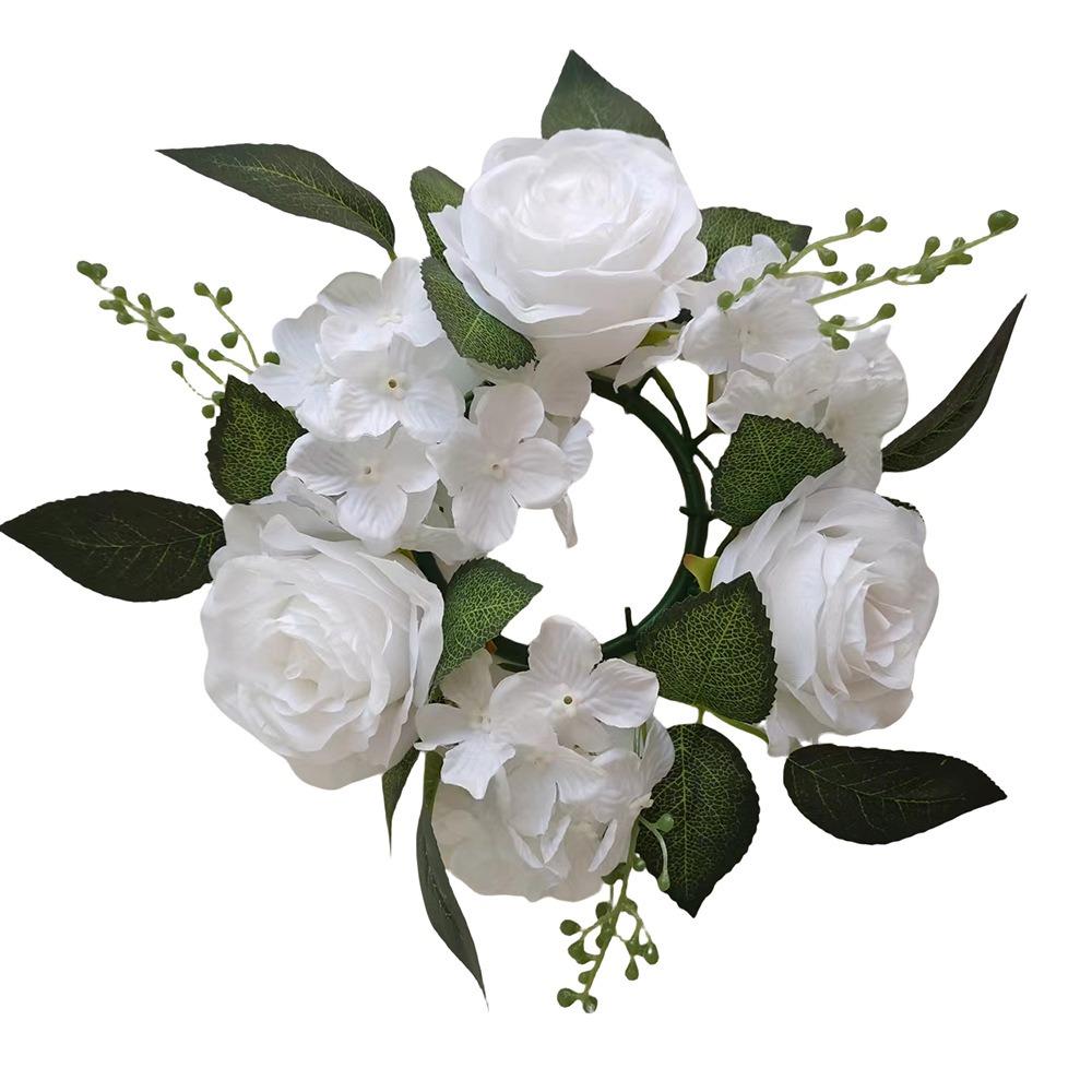 Simulated Candle Rings Wreaths Silk Fake Rose Flower 20cm Artificial Flowers Wedding Decoration