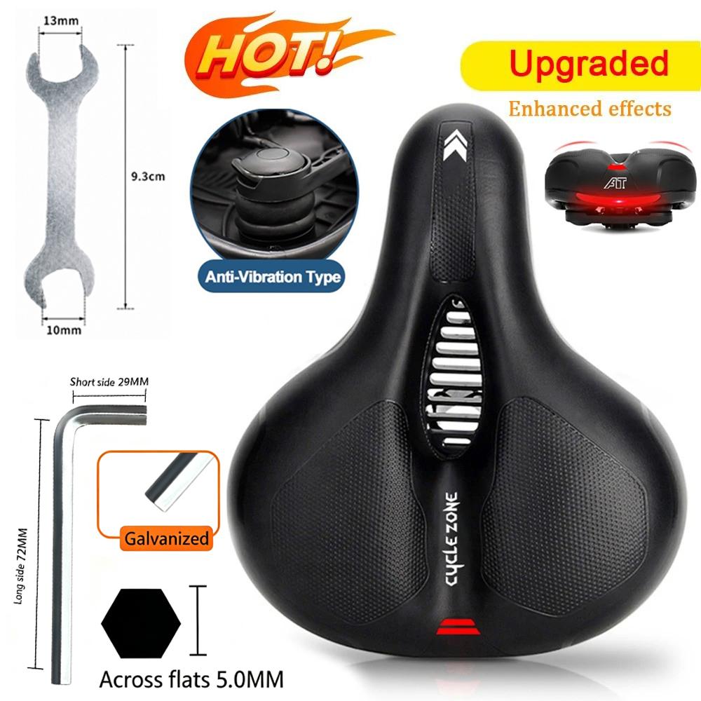 Hollow Breathable Bicycle Saddle Men Women MTB Road Bike Saddle Shock Absorbing Comfortable Big Butt Bike Seat Safety Warning