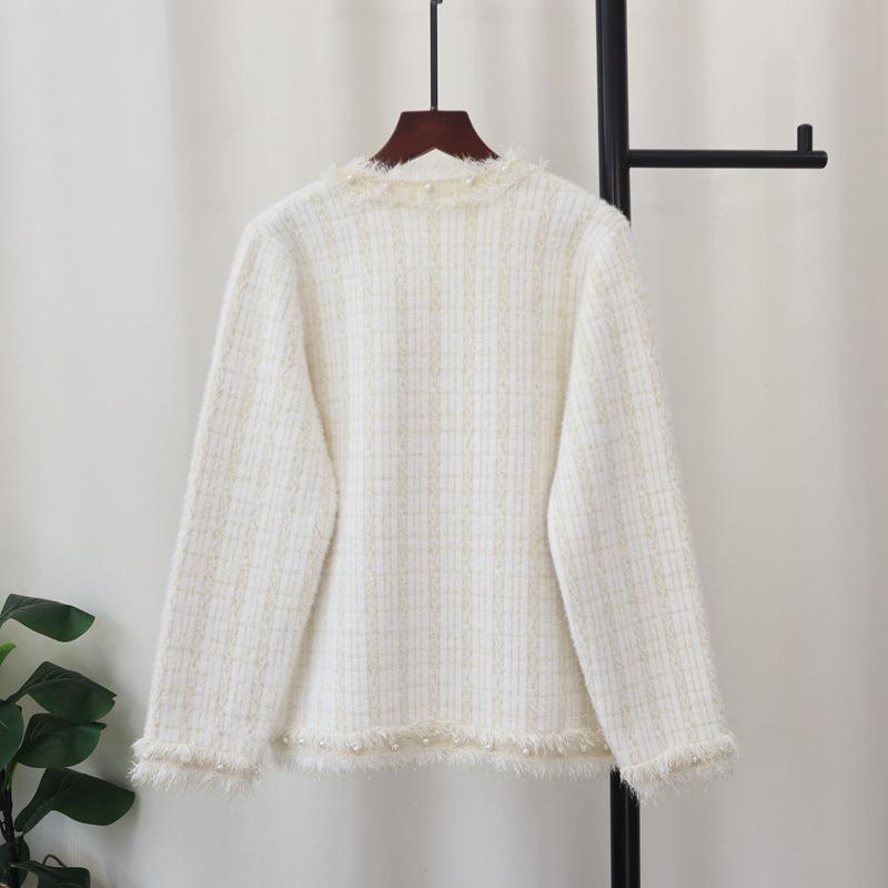 Осень и зима новый вязаный кардиган из искусственного норкового бархата, свободный, с бахромой и бисером, свитер-жакет женский