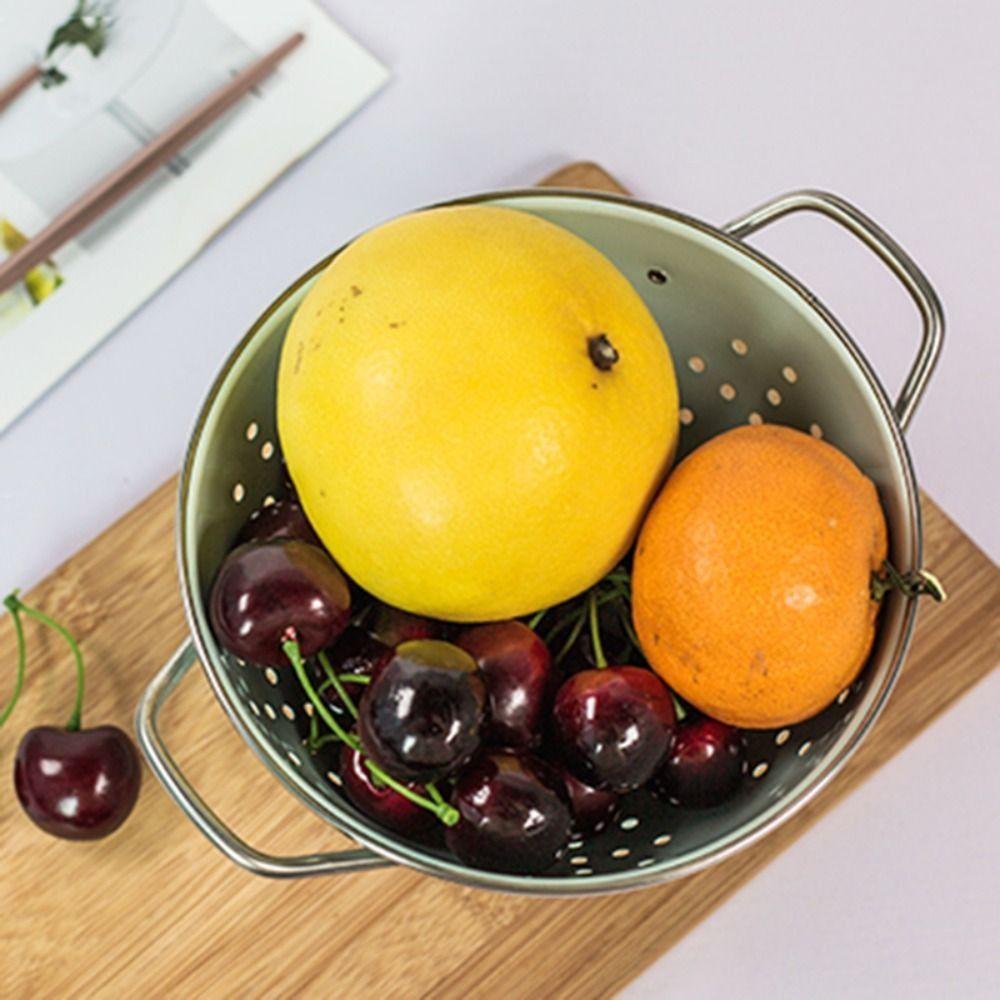 Carbon Steel Enamel Coated Fruit Basket Self Draining Drop-proof Fruit Drain Basket Rust-proof Vegetable Strainer Parlor