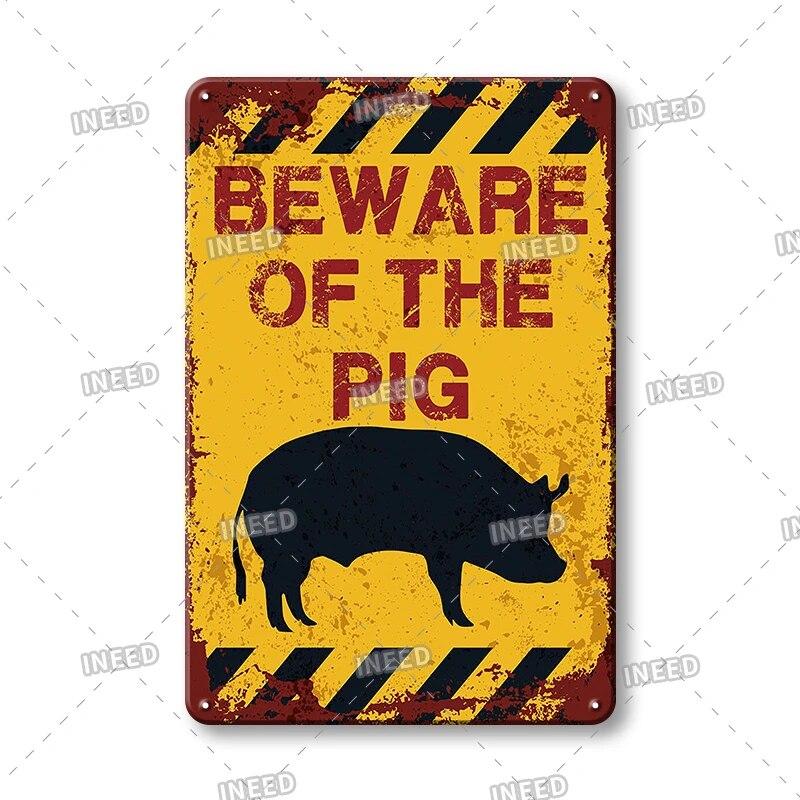 BEWARE OF Dog Cat Chicken Retro Plaque Metal Tin Signs Garden Yard Home Decoration Caution Kraken Plate Animal Warning Sign
