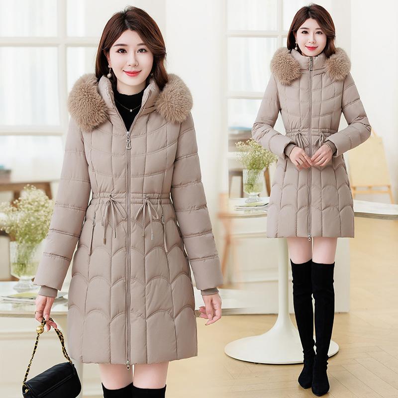 Women Lace Up Hooded Parkas Women Fur Cotton Autumn Winter Thick Maxi Quilted Coats Pockets Jackets Warm Outwear