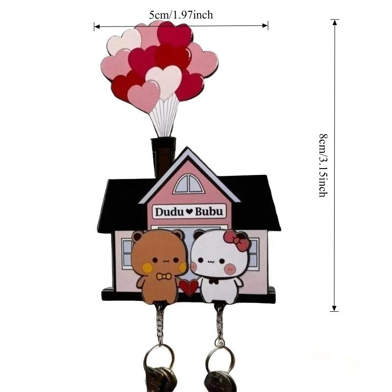 Kawaii Wall Key Holder Panda Bubu And Dudu Acrylic Keychain Hanger Cartoon Backpack Charm Key Ring Pendant Accessory Couple Gift