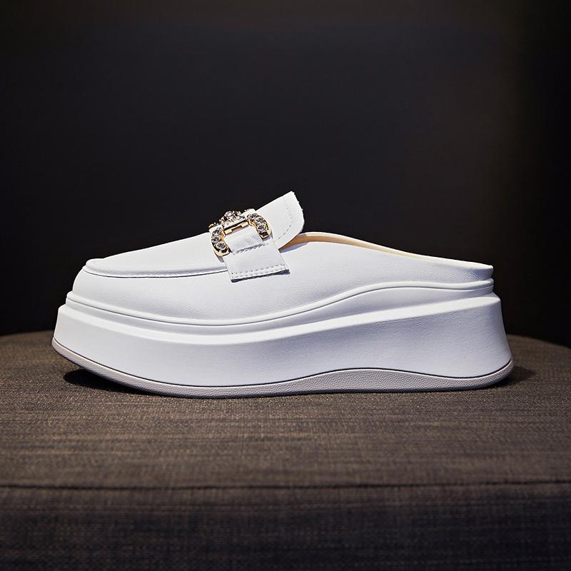 Увеличение высоты на 6 см, сумка из натуральной мягкой кожи, тапочки без задника, женские, осень 2025, новинка, интернет-знаменитость, толстая подошва, без каблука, ленивая обувь, тренд