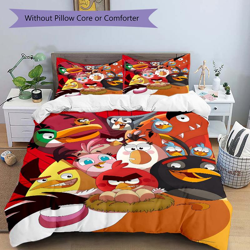 Angry Birds Chaos Print 3Pcs Bedding Setduvet Cover With 2 Bedropillowcase Home Birthday Gift