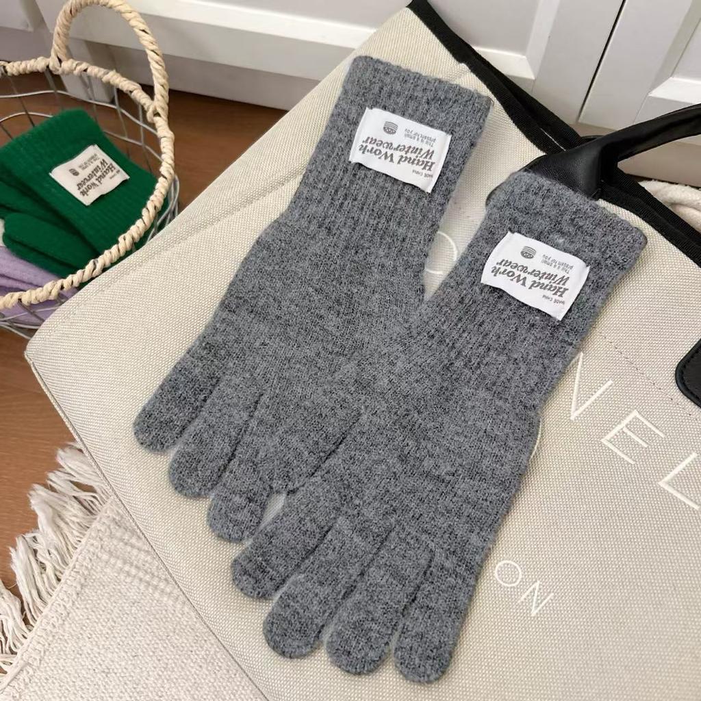 Touchscreen Exposed Finger Solid Color Warm Knit Long Windproof Five Finger Cycling Korean Version Trendy Versatile Women Gloves