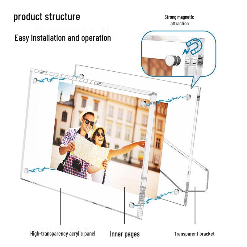 Cross-border Exclusive Acrylic Photo Frame - 6x7, 8x10 Inch Magnetic Stand Desktop Display