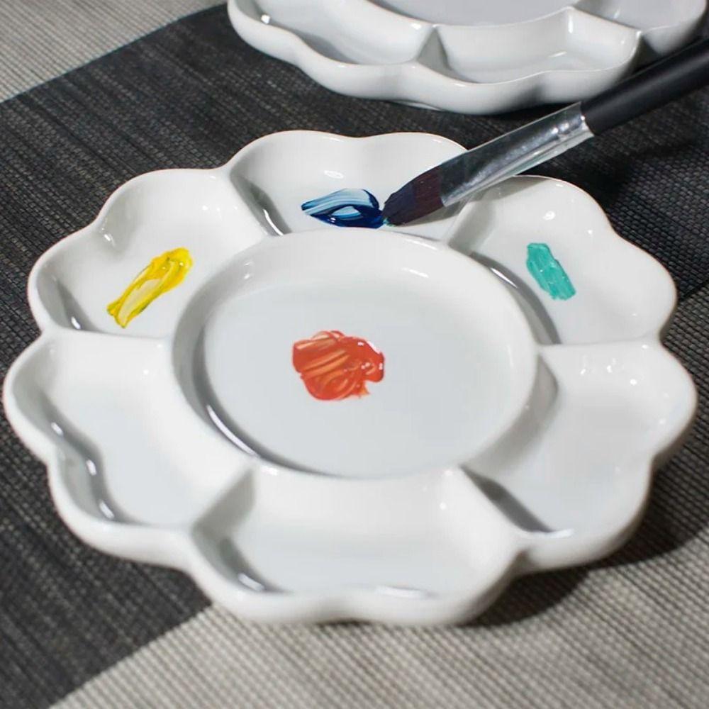 Ceramic Paint Palette Tray White Plum Blossom Paint Plate Mixing Colour Tray Painting
