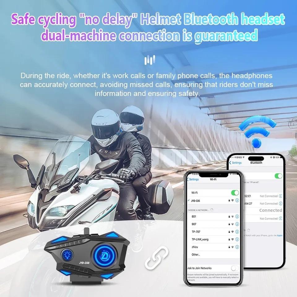 JYD-C68 Мотоциклетная гарнитура Bluetooth BT5.4 Вызов в режиме громкой связи Беспроводное шумоподавление Водонепроницаемые наушники с RGB-подсветкой Для мотокросс-райдера