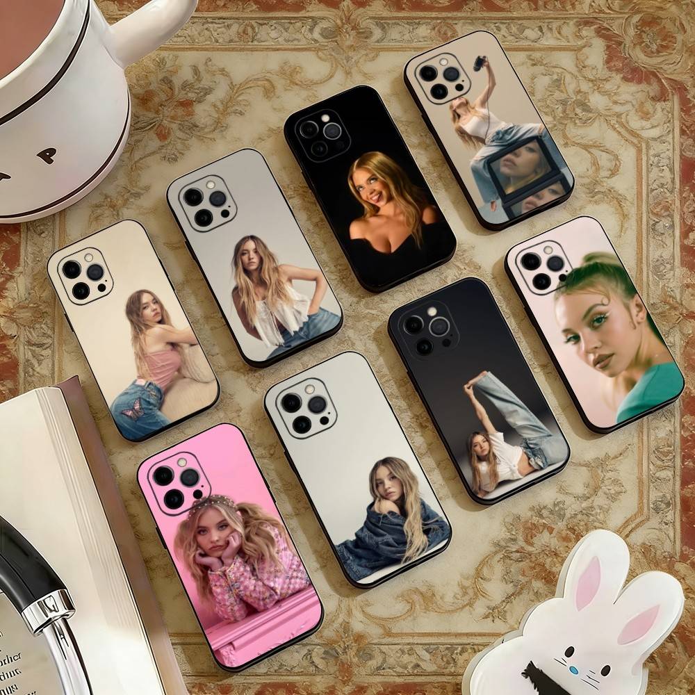 Чехол для телефона S-Sydney S-Sweeney для iPhone 17,16,15,14,13,12,11 Plus,Pro Max,XS, Мягкий силиконовый черный чехол