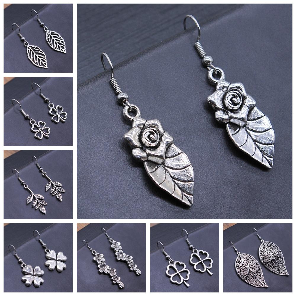 Винтажные простые старинные серебряные серьги-подвески в виде ветки клевера для женщин и девушек в подарок