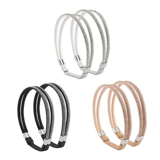 3 Pairs Fixed Shoelaces Reusable Faux Leather Sparkling Rhinestone Elastic Laces High