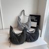 Korean Lazy Cow Horn Bag Large Capacity Canvas Bag Pleated Plaid Commuting Shoulder Crossbody Bag for Women