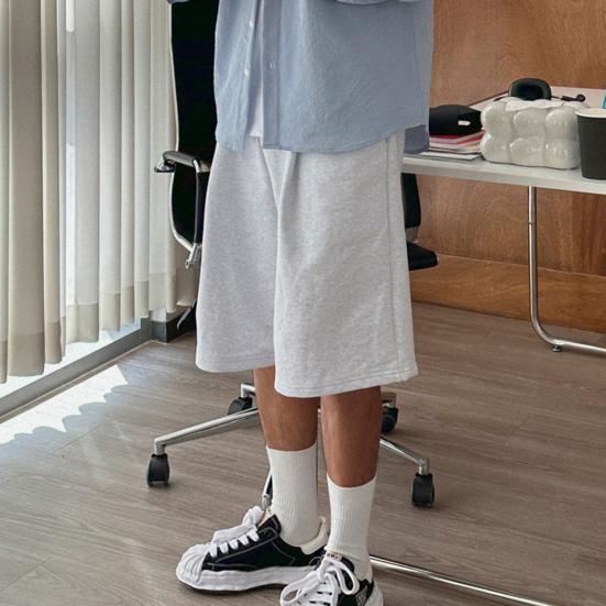 Men Casual Shorts Elastic Drawstring Waist Wide Leg Shorts Hip Hop Style Pockets Fitness Shorts Solid Color Sport Shorts