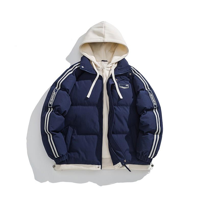 Womens Color Block Striped Faux Two-Piece Hooded Padded Coat Thick Warm Winter Outwear