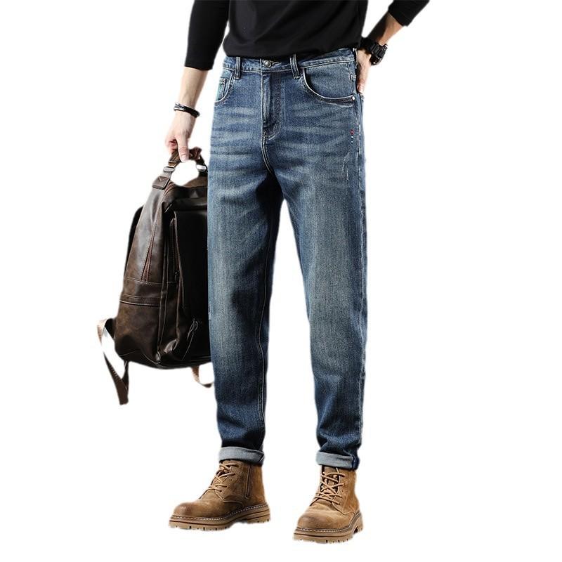 Мужские осенние джинсы, хлопковые эластичные прямые брюки-харлан для мужчин, осенние американские модные брендовые джинсы для мужчин, осень и зима.