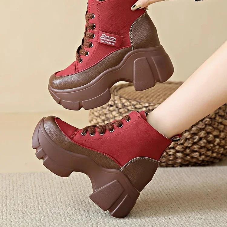 Outdoor Increase Height Casual Boots for Women Platform Shoes 2024 New Fashion Lace Up Ankle Women's Chunky Sneakers