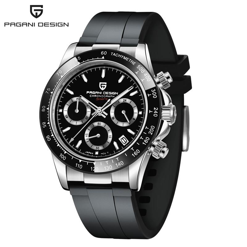 PAGANI DESIGN Military Pilot Chronograph Stop Watch for Men Lap Sapphire Luxury VK63 Quartz Watches Silicone relgios masculino