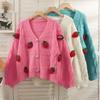 2023 Korean Strawberry 3D Crochet Knit Cardigan - Women's Chunky Yarn Long Sleeve Autumn Outerwear