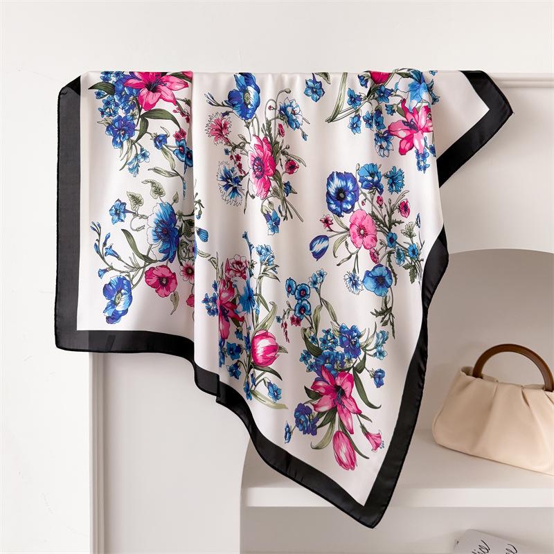 Silk Scarf for Women 70X70cm Square Scarf Sun Protection Shawl Versatile Neckerchief Headscarf Hair Band Accessories