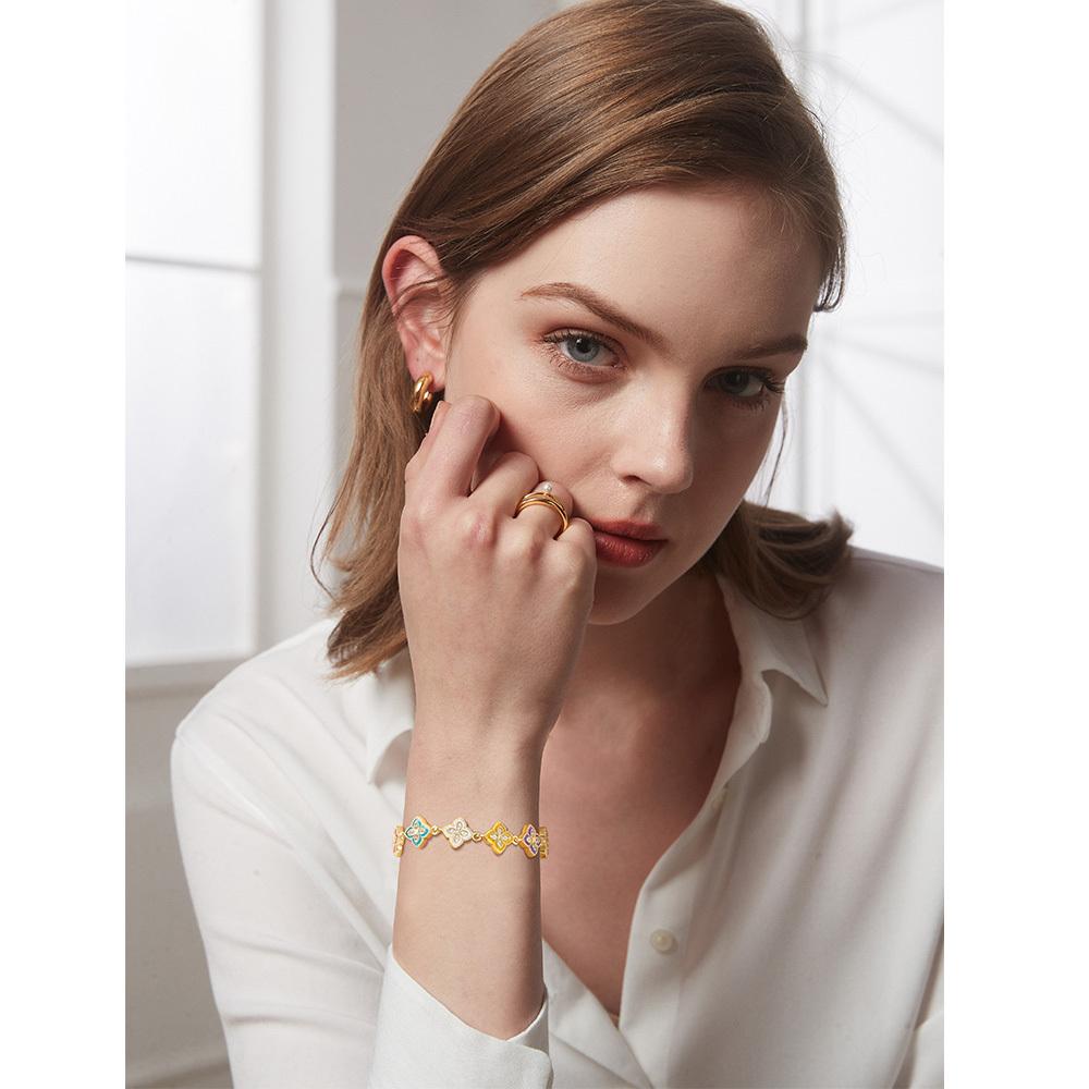 Vnox Роскошные браслеты-клевер с четырьмя листьями для женщин, девушек, цветной цветочный винтажный браслет, подарок любви для жены, ее девушки