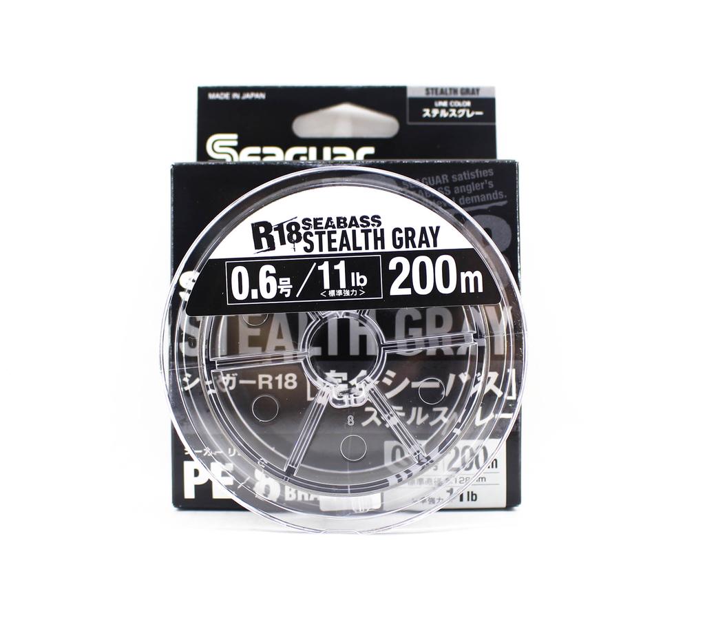 Seaguar Леска PE R18 Seabass 200м Размер 0.6 11lb Stealth Серый (8283)