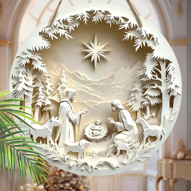 Holy Night Nativity Scene Pendant, Decoration of Home Walls or Doors, 2d Flat Wooden, Christmas Decoration, Gifts for Friends and Family