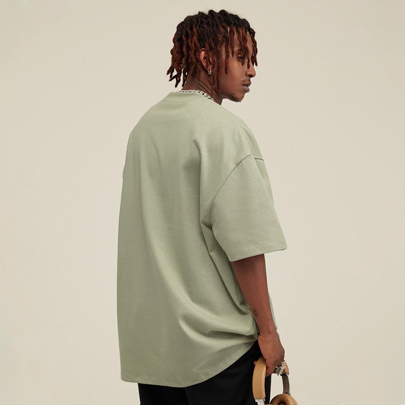 2024 футболка из чистого хлопка, тяжелый вес 425 г, однотонная с открытыми плечами, с короткими рукавами, свободная модная брендовая пара с короткими рукавами