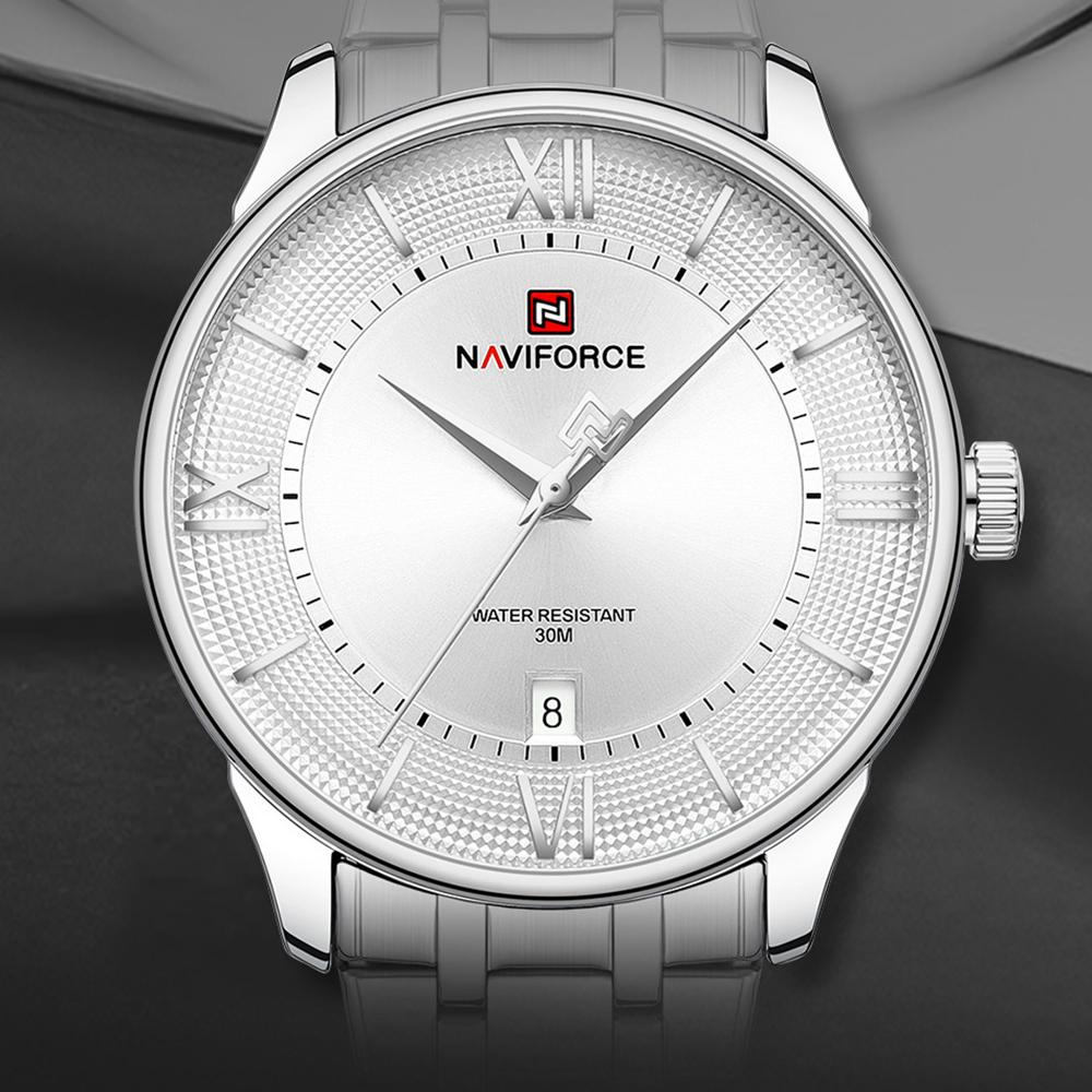 Naviforce Мужские кварцевые часы Повседневные с календарем Простой циферблат Водонепроницаемость 30 м Ремешок из нержавеющей стали Мужские повседневные часы Подарок NF9272S