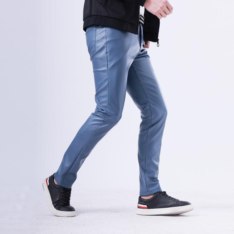 Мужские Эластичные Модные Тонкие Однотонные Кожаные (ПУ) Длинные Брюки Slim Fit