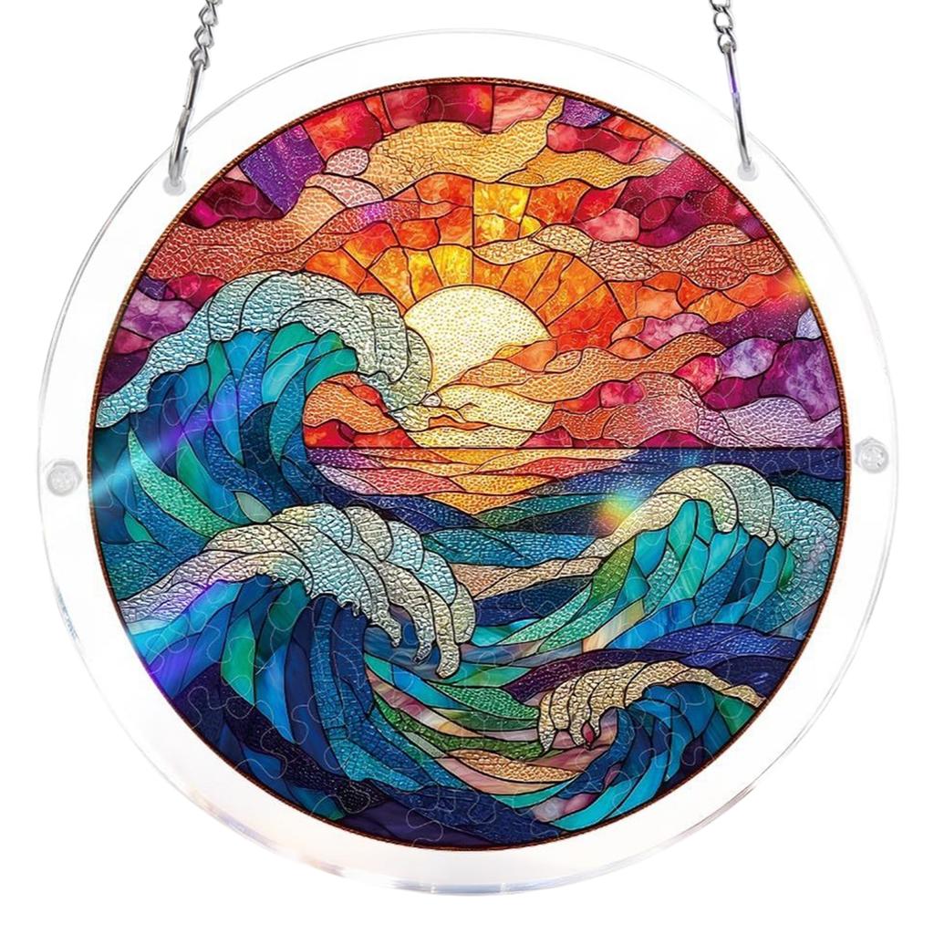 Acrylic Puzzles Toy Double Sided Sun Catcher Acrylic Puzzles DIY Creative Jigsaw Puzzle Pendant for Women Men Mom Birthday Gift