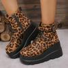 Large Size Thick Soled Wedge-shaped Women's Boots 2024 New Modern Platform Leopard Print Zipper Strap Fashionable Snow Boots
