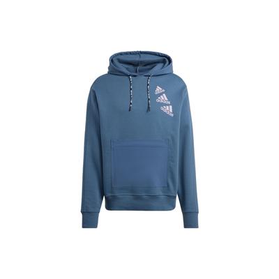 adidas Толстовка с принтом, шнурком и длинными рукавами, унисекс, с капюшоном, синяя HL9382