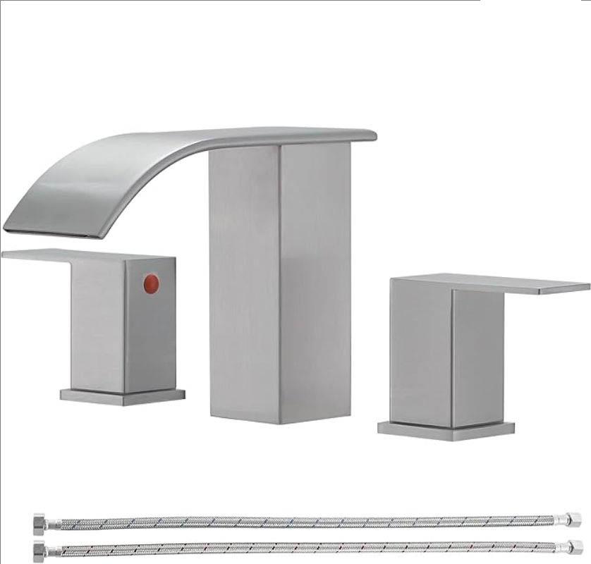 Bathroom Waterfall 3 holes Basin Faucet, 2 Handles Cold Hot Water Mixers Sink Taps