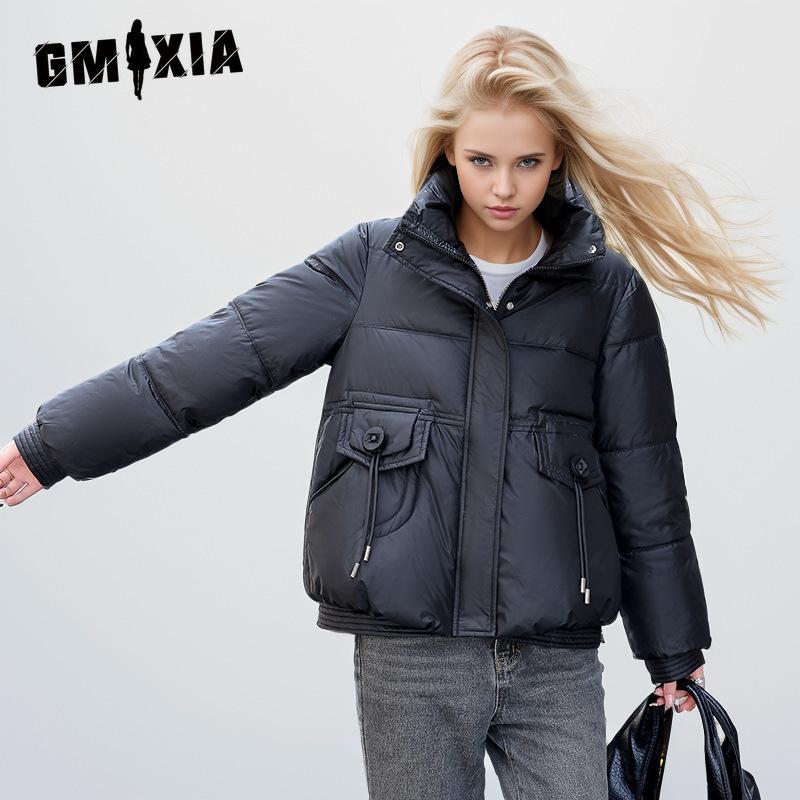 GMXIA Женские винтажные повседневные однотонные принтованные куртки и пальто с длинным рукавом и стойкой на осень-зиму