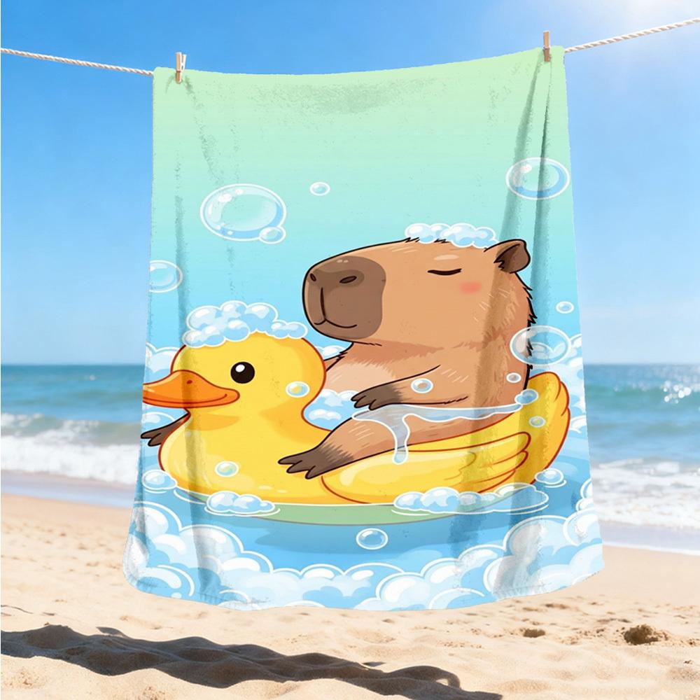 1pc Capybara Bath Print Outdoor Blanket, Lightweight Polyester,