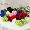 10Pcs Artificial Rose with Green Leaves Fake Silk Flower Wedding Halloween Party Holiday Home Office Table Centerpiece Faux Floral Branch Decoration