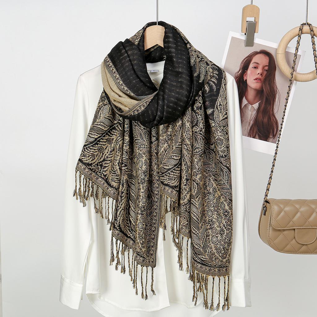 New Sunflower Polyester Tassel Long Scarf Ethnic Style Women's Embroidered Scarf Fashionable Shawl Headscarf