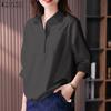 ZANZEA Women Turn Down Collar Loose Casual 3/4 Sleeve Plain Blouse