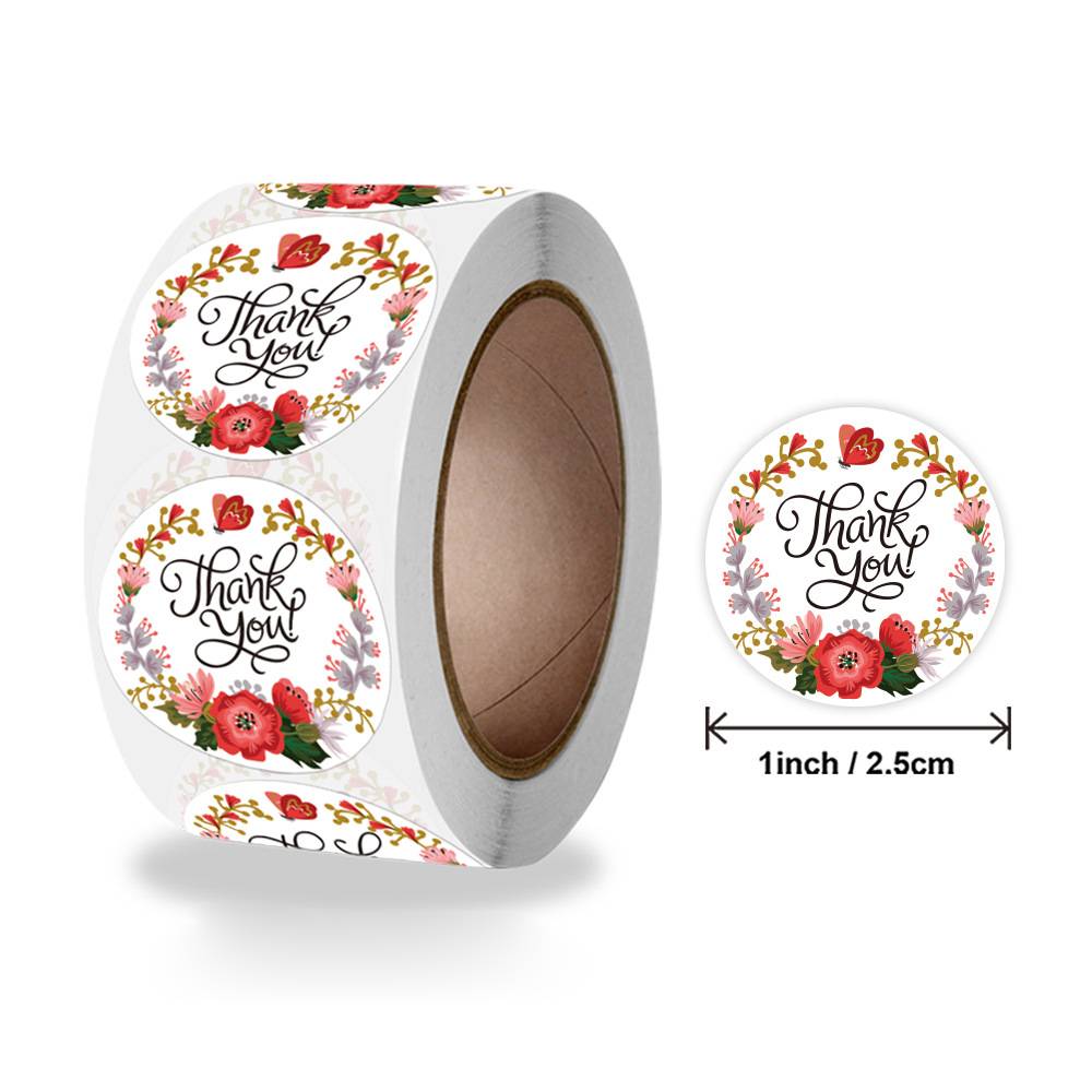 Около 500 шт. этикетки ручной работы в рулоне с цветами, наклейки «спасибо», скрапбукинг для украшения подарка, канцелярские наклейки, наклейка с печатью, этикетка