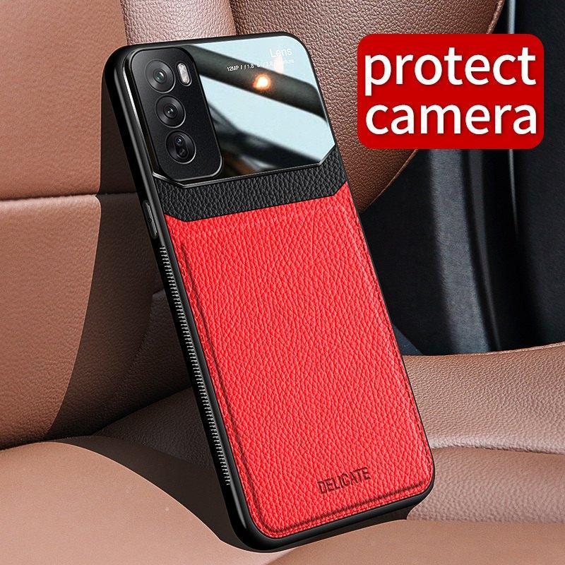 Leather Texture Soft Frame Protection Phone Case for Oppo Reno 13 12 11 10 Pro Camera Protective Shockproof Back Cover