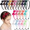1PC Grosgrain Ribbon Hair Bows Headbands Girls Plastic Hairbands 3inch Bows Headband Children Kids Fashion Hair Aceessories