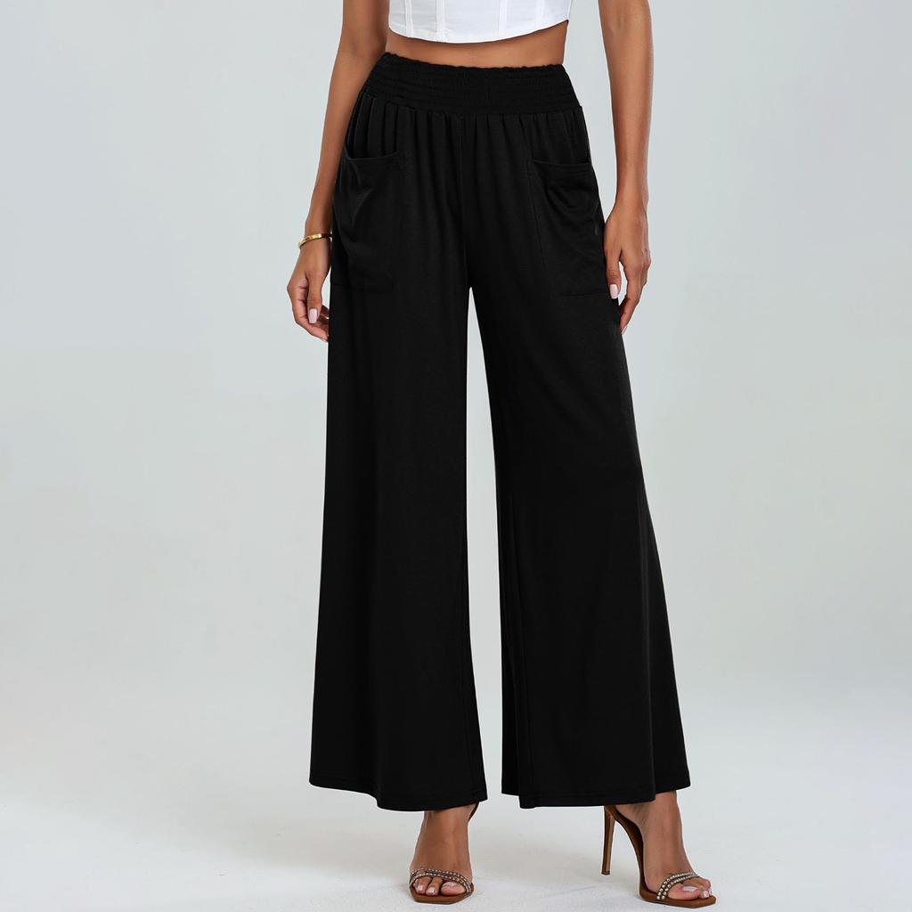 Women's Solid Color Casual Loose Pocket Hip-lifting Slim High Waist Wide Leg Pants